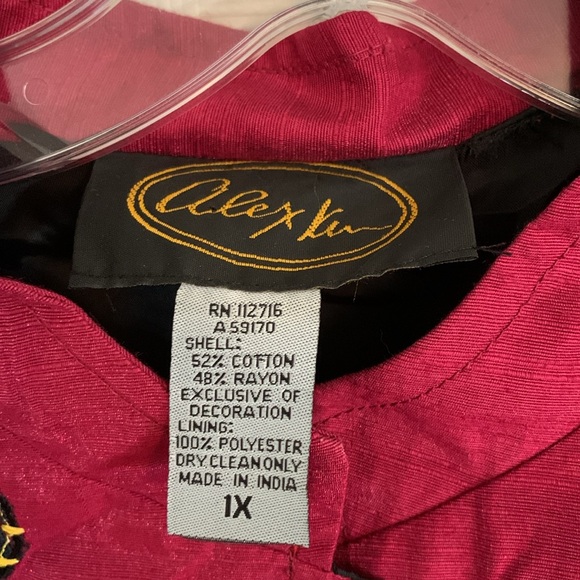 Embroidered Jacket Women’s 1X Button Down Mandarin Collar Berry.   K1 - Picture 6 of 11